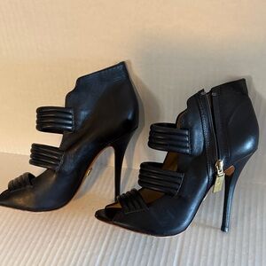 L.A.M.B. Black Strappy High Heel Booties